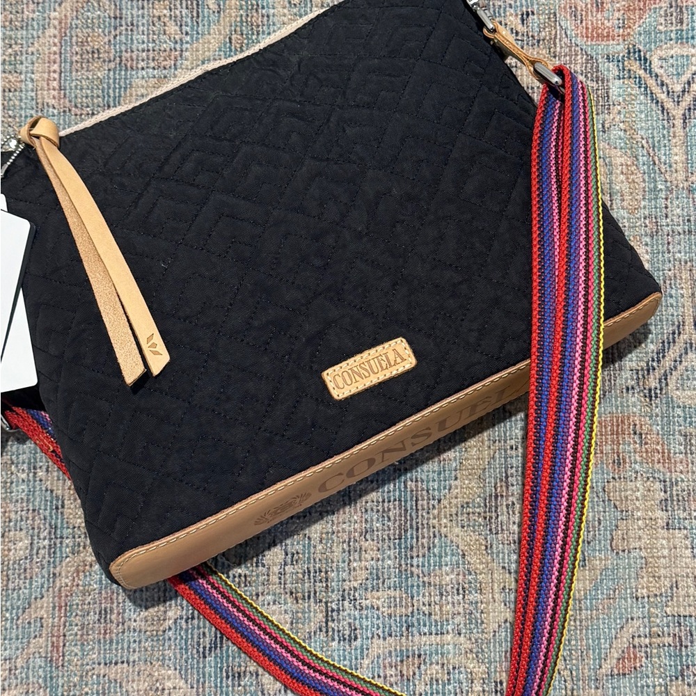 Consuela Downtown Black and Tan Crossbody with Multicolor Strap
